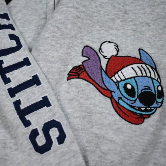 Disney Lilo & Stitch Santa Hat Christmas Gray Zip Up Hoodie sz medium loose fit - Picture 6 of 9